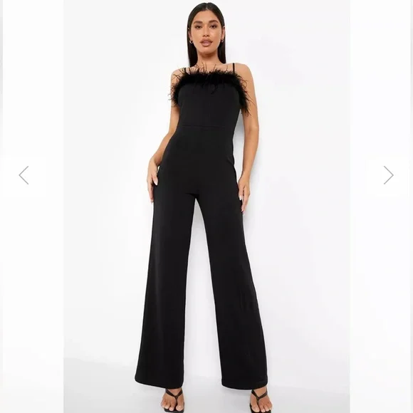 {Boohoo} Strappy Feather Wide Leg Jumpsuit - NEW, WEDDING, BIRTHDAY - Picture 5 of 9